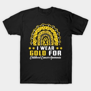 Rainbow Leopard I Wear Gold For Childhood Cancer Awareness T-Shirt